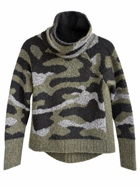AQUA Camo Wool Blend Funnel Neck Sweater Size S